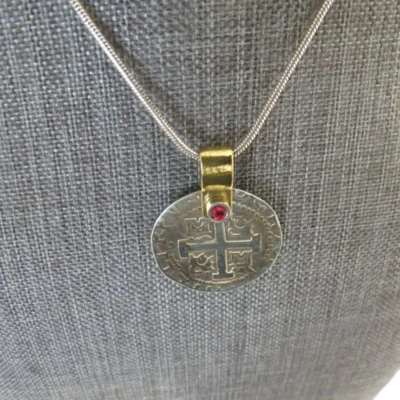 Brighton Doubloom Cross Red Crystal Pendant Necklace - Picture 6 of 8